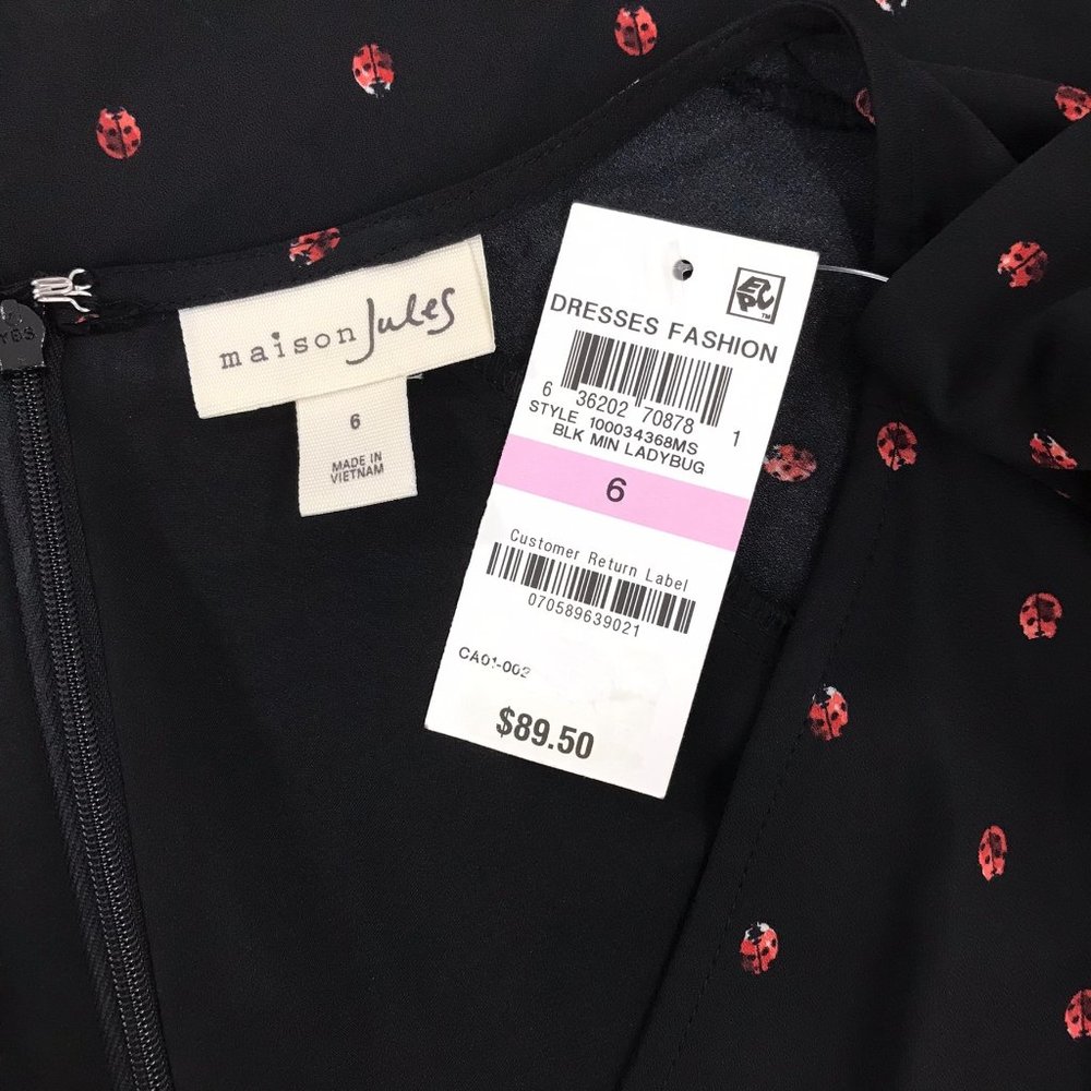 Maison Jules Women's 6 Jumpsuit Black Ladybug Surplice Neck Wide Leg Jumpsuit 6 - Picture 4 of 11